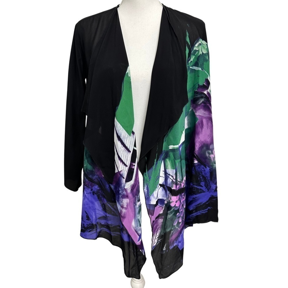 Caroline Rose Open Cardigan Topper Abstract Design SZ Medium Petite Art To Wear